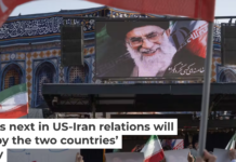 Iranians protest the U.S. attacks on Iran’s nuclear facilities in Tehran on June 22, 2025. Morteza Nikoubazl/NurPhoto via Getty Images